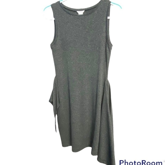 Club Monaco Women's Gray Stretch Dress Faux Wrap Self Side Tie Sheath - Picture 5 of 7